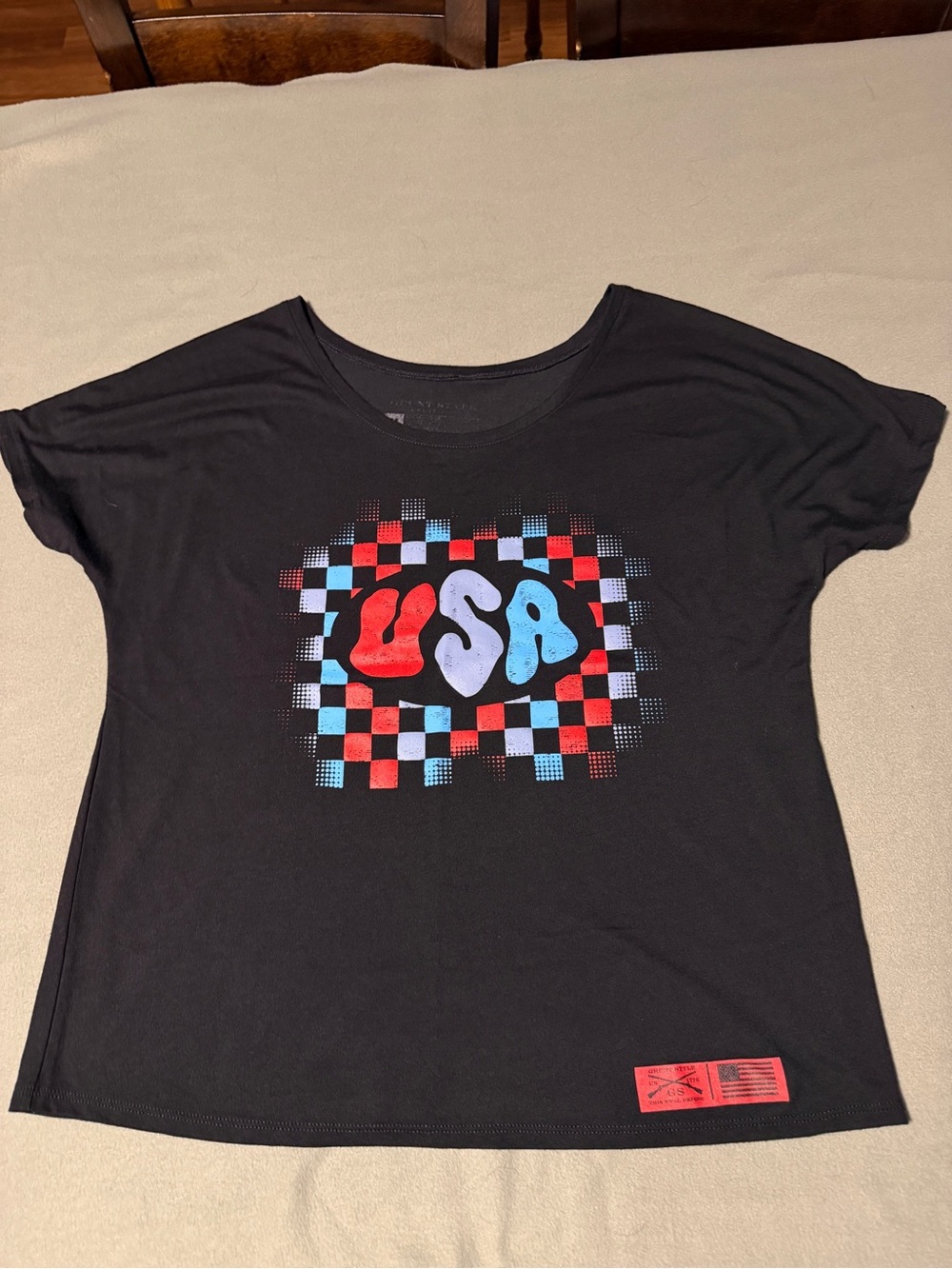 Grunt Style Black Short-Sleeve Tee with Red & Blue USA Graphic